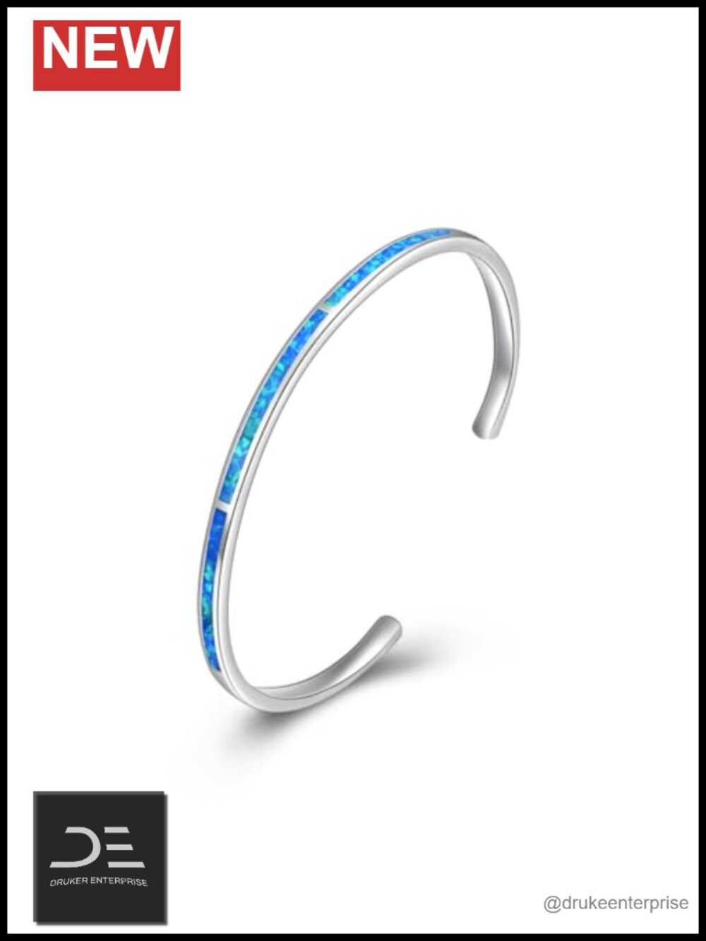 Sterling Silver Blue Opal Cuff Bangle Bracelet Women Gift Adjustable
